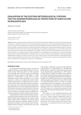 Evaluation of the Existing Meteorological Stations for the Agrometeorological Protection of Agriculture in Wielkopolska