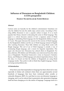 Influence of Doraemon on Bangladeshi Children: a CDA Perspective NUJHAT NUARI ISLAM & TUHIN BISWAS