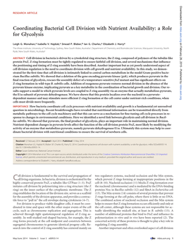 Coordinating Bacterial Cell Division with Nutrient Availability: a Role Mbio.Asm.Org for Glycolysis on February 26, 2015 - Published by Leigh G