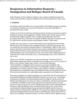 Responses to Information Requests - Immigration and Refugee Board Of
