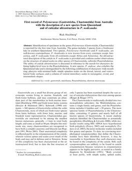 Gastrotricha, Chaetonotida) from Australia with the Description of a New Species from Queensland and of Cuticular Ultrastructure in P