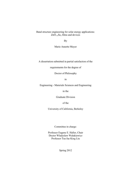 Band Structure Engineering for Solar Energy Applications: Zno1-Xsex Films and Devices