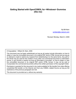 Getting Started with Opencobol for <Windows> Dummies (Like