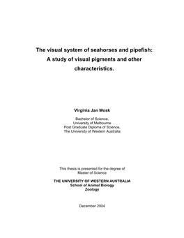 The Visual System of Seahorses and Pipefish: a Study of Visual Pigments and Other Characteristics