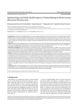 Epidemiology and Public Health Aspects of Animal Biting in Shush County, Khuzestan Province, Iran