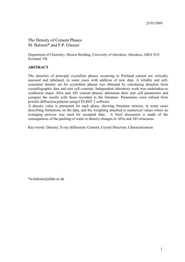 The Density of Cement Phases M. Balonis* and F.P. Glasser