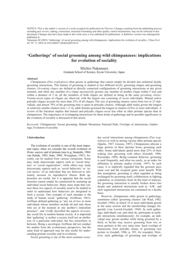 'Gatherings' of Social Grooming Among Wild Chimpanzees: Implications For