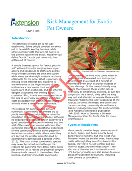 Risk Management for Exotic Pet Owners 3 References