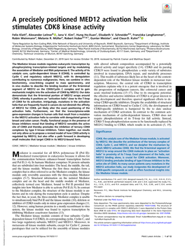 A Precisely Positioned MED12 Activation Helix Stimulates CDK8 Kinase Activity