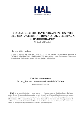 Oceanographic Investigations on the Red Sea Waters in Front of Al-Ghardaqa I