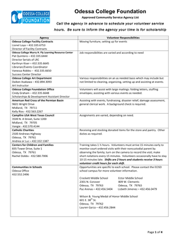 Odessa College Foundation Approved Community Service Agency List Call the Agency in Advance to Schedule Your Volunteer Service Hours