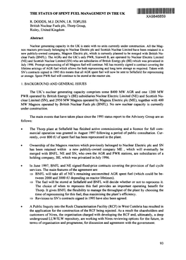 The Status of Spent Fuel Management in the Uk Xa9846859 R