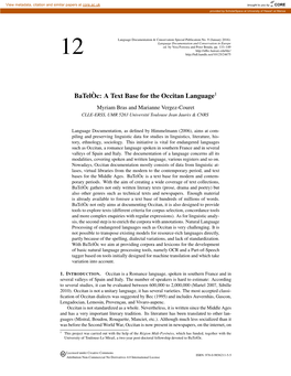 Batelòc: a Text Base for the Occitan Language1 Myriam Bras and Marianne Vergez-Couret CLLE-ERSS, UMR 5263 Université Toulouse Jean Jaurès & CNRS