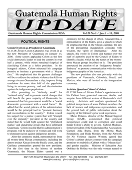 Guatemala Human Rights Commission/USA Vol 20 No 1 / Jan. 1 – 15, 2008