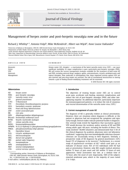 Management of Herpes Zoster and Post-Herpetic Neuralgia Now and in the Future