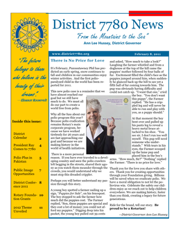 District 7780 News “From the Mountains to the Sea” Ann Lee Hussey, District Governor