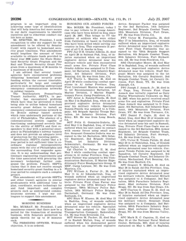 CONGRESSIONAL RECORD—SENATE, Vol. 153, Pt. 15 July 25, 2007 Program Is an Important Step in HONORING OUR ARMED FORCES Device