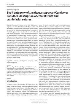 Skull Ontogeny of Lycalopex Culpaeus (Carnivora: Canidae): Description of Cranial Traits and Craniofacial Sutures