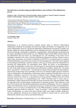 1 Specialized Pro-Resolving Endogenous Lipid Mediators And