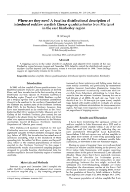 A Baseline Distributional Description of Introduced Redclaw Crayfish Cherax Quadricarinatus (Von Martens) in the East Kimberley Region