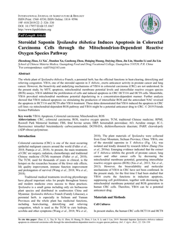 Steroidal Saponin Ypsilandra Thibetica Induces Apoptosis in Colorectal Carcinoma Cells Through the Mitochondrion-Dependent Reactive Oxygen Species Pathway