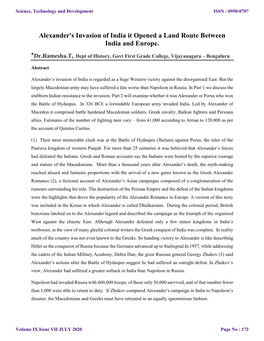 Alexander's Invasion of India It Opened a Land Route Between India and Europe