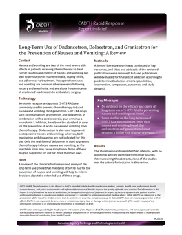 Long-Term Use of Ondansetron, Dolasetron and Granisetron for The