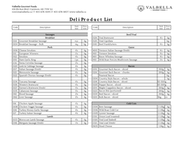 Deli Product List