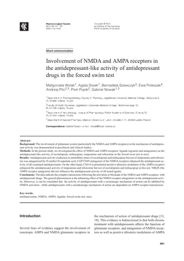 Involvement of NMDA and AMPA Receptors in the Antidepressant-Like