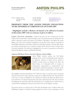 Property from the Anton Philips Collection to Be Offered at Christie’S in Autumn 2007