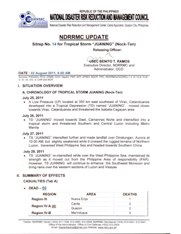 NDRRMC Update Sitrep No. 14 for Tropical Storm JUANING