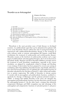 Thrombin As an Anticoagulant Enrico Di Cera