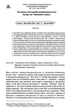 The Nature of Franchise and Elections in Goa During the Nineteenth Century