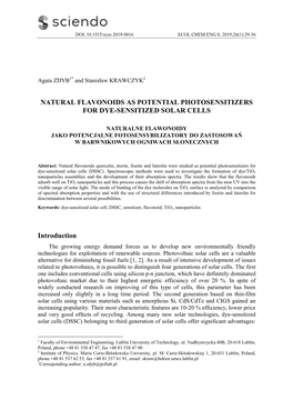 Natural Flavonoids As Potential Photosensitizers for Dye-Sensitized Solar Cells