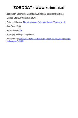 Similarities Between British and North-West European Aricia "Subspecies" 69-88 Nachr