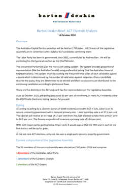 ACT Election Analysis 16 October 2020