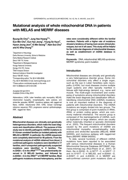 Mutational Analysis of Whole Mitochondrial DNA in Patients with MELAS and MERRF Diseases