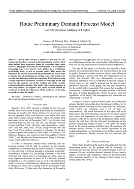 Route Preliminary Demand Forecast Model for All-Business Airlines Or Flights