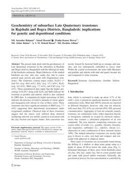 Geochemistry of Subsurface Late Quaternary Ironstones in Rajshahi and Bogra Districts, Bangladesh: Implications for Genetic and Depositional Conditions