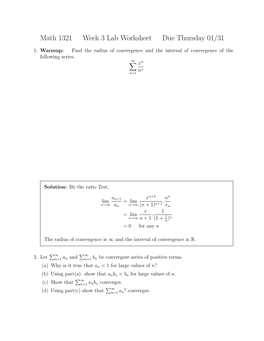 Math 1321 Week 3 Lab Worksheet Due Thursday 01/31