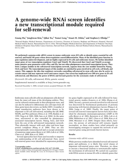 A Genome-Wide Rnai Screen Identifies a New Transcriptional Module Required for Self-Renewal