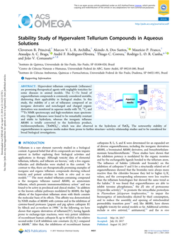 Stability Study of Hypervalent Tellurium Compounds in Aqueous Solutions † † † † Cleverson R