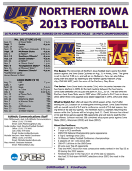 2013 Football 16 Playoff Appearances Ranked in 99 Consecutive Polls 16 Mvfc Championships