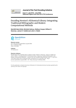 Encoding Newton's Alchemical Library: Integrating Traditional Bibliographic and Modern Computational Methods