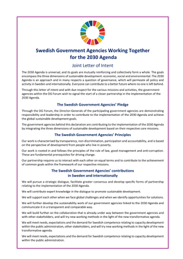 Swedish Government Agencies Working Together for the 2030