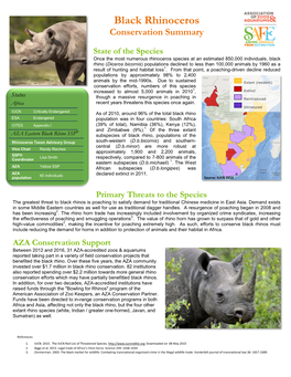 Black Rhinoceros Conservation Summary