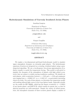 Hydrodynamic Simulations of Unevenly Irradiated Jovian Planets