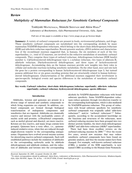 Review Multiplicity of Mammalian Reductases for Xenobiotic Carbonyl Compounds