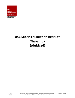 USC Shoah Foundation Institute Thesaurus (Abridged)