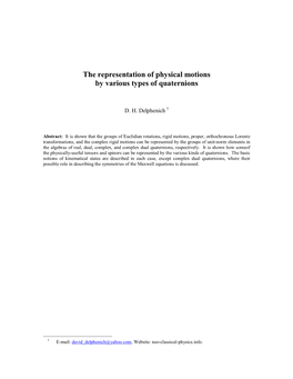 Physical Motions and Quaternions